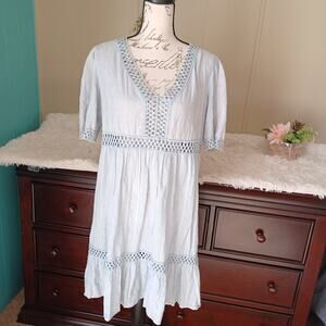 Knox Rose Beach/Cruice Dress Short Sleeve Embroidered Crochet Blue Size Large